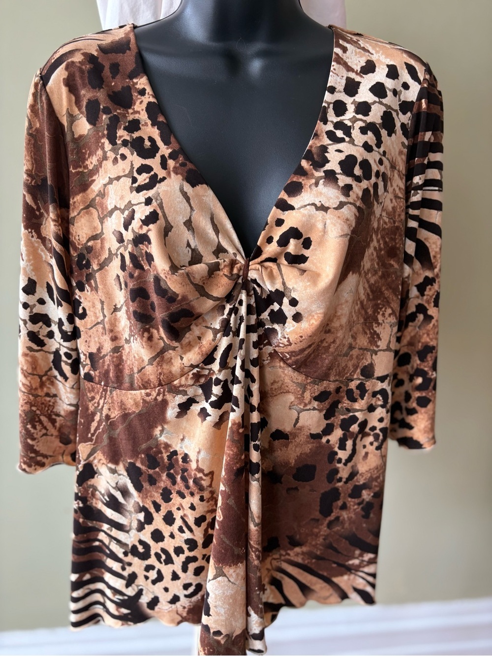 Laura Women’s Brown Animal Print Tunic Top - Twist Front size xlp Mobwife